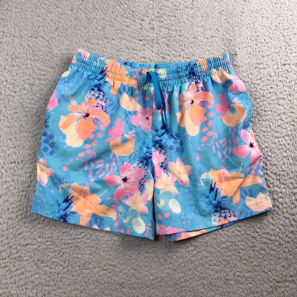 Chubbies Blue Floral Linerless Swim Trunks with Pink & Peach Accents